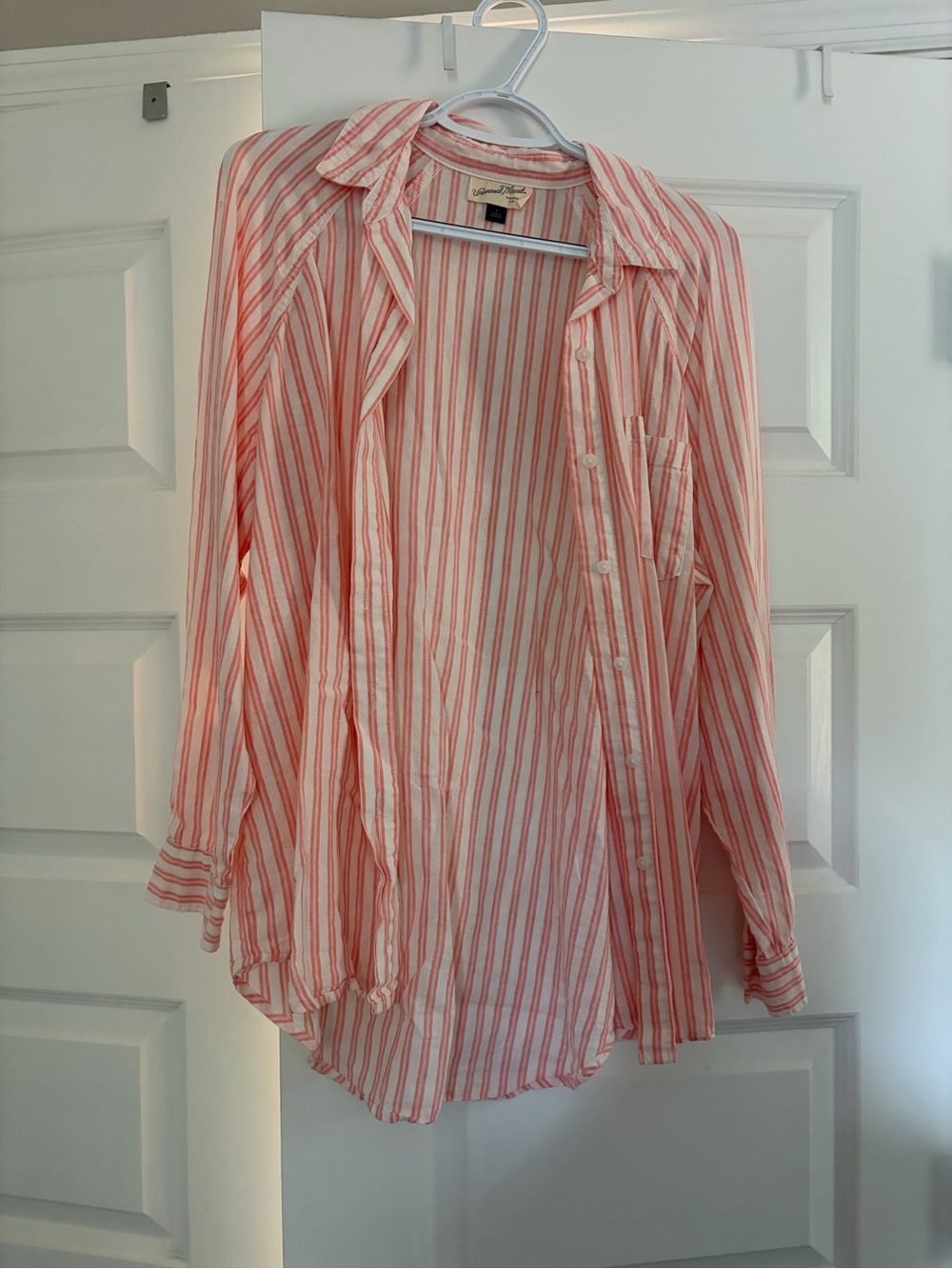 Universal Thread Pink and White Vertical Stripe Button-Down Shirt